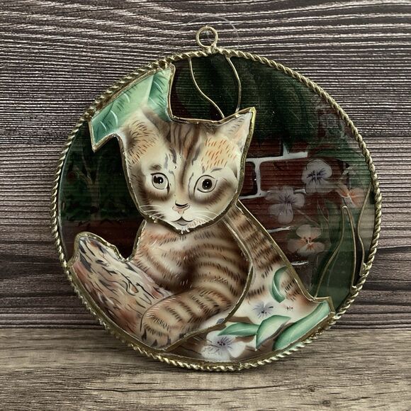 Capiz Shell Tabby Cat Suncatcher Garden Kitty Kitten 4.5 inch Window Decor - Picture 2 of 7